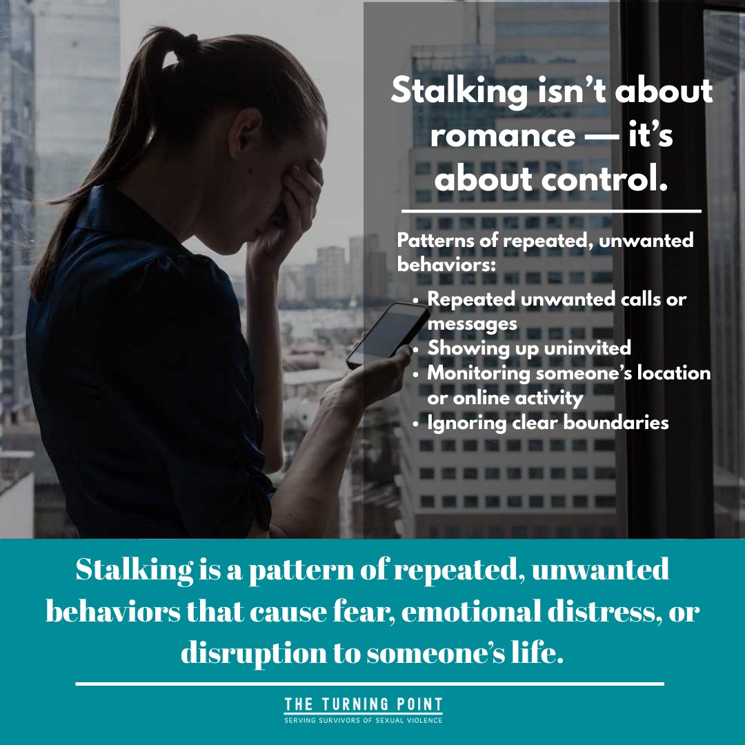 Stalking is a pattern of repeated, unwanted behavior — not a misunderstanding.
Recognizing early warning signs helps prevent escalation and protect survivors.
#StalkingAwarenessMonth #KnowTheSigns #PreventionMatters