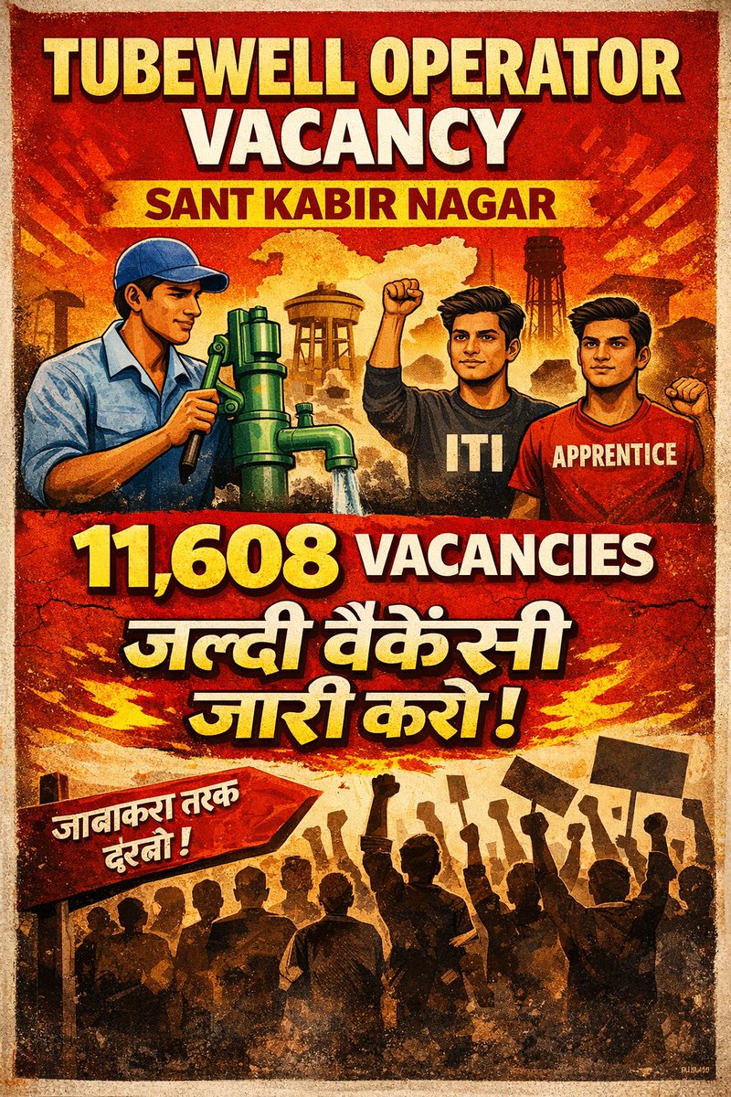 ADARSHNish99704's tweet photo. @UPGovt @CMOfficeUP @JalNigamUP
नलकूप विभाग में Tubewell Operator की 11,608 Vacancies खाली पड़ी हैं।
ITI पास व Apprentice कर चुके युवाओं के लिए
जिला स्तर पर भर्ती प्रक्रिया तुरंत शुरू की जाए।
युवाओं की नज़र इस मुद्दे पर है।
#TubewellOperator #11608Vacancies #ITI #SantKabirNagar https://t.co/smmTRsH7FX
