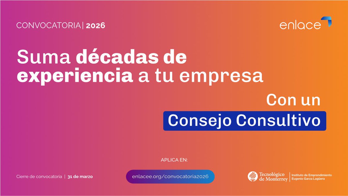 Un equipo de líderes empresariales expertos se reúne para ayudarte a decidir mejor en temas clave y fortalecer la estrategia de tu empresa 

Si facturas entre $20M y $500M MXN, aplica para crecer con estructura y visión: enlacee.org/convocatoria20…