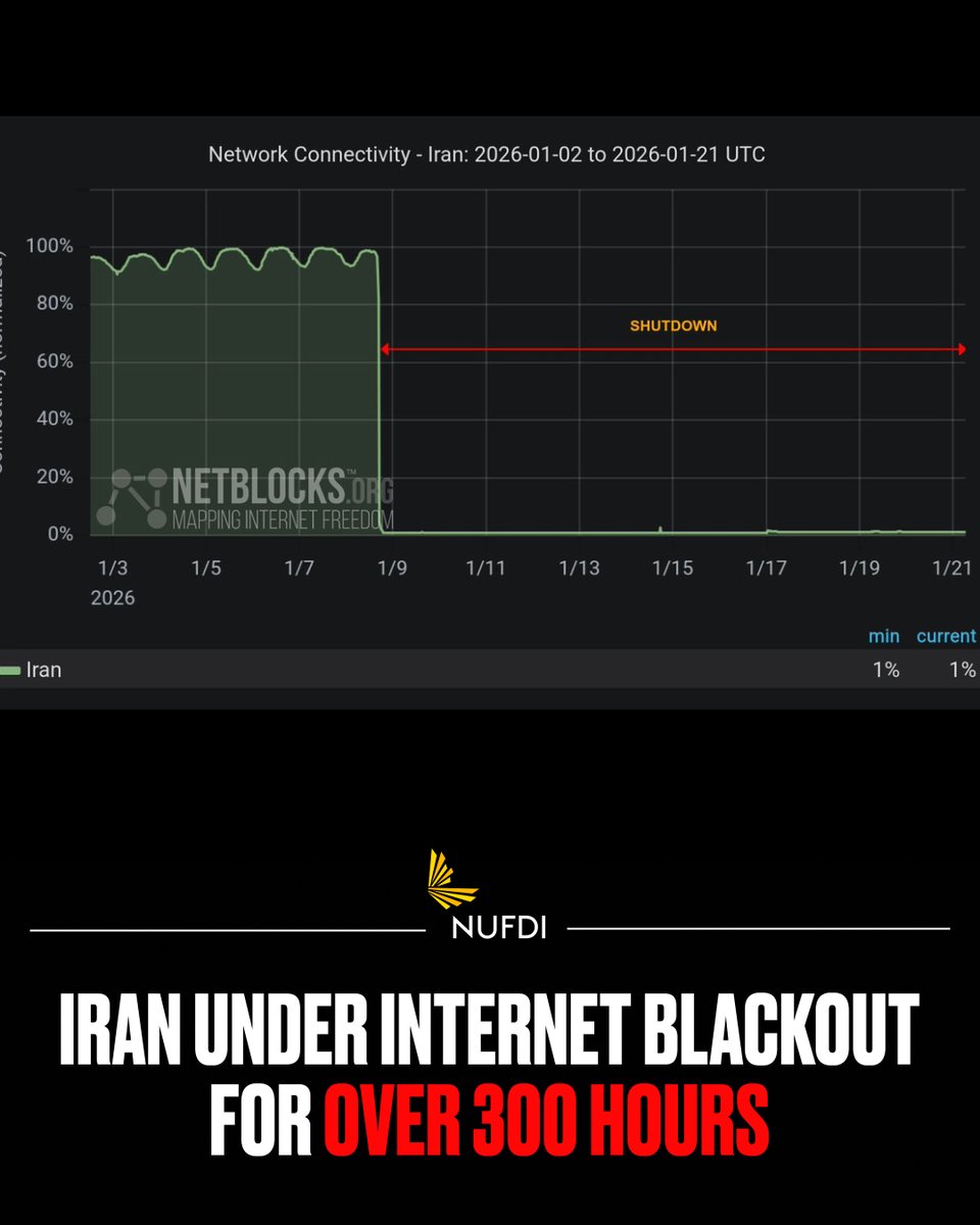 NUFDIran's tweet photo. Iran has now been under an Internet blackout for over 300 hours.

Iranians are unable to connect to the outside world and are continuing to face the regime's brutal crackdown.

Keep all eyes on Iran. https://t.co/l4bXjj6e8N