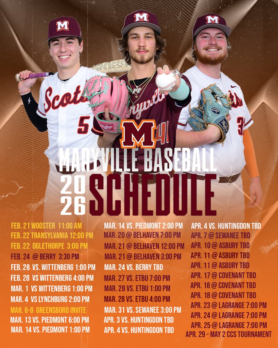 MCScots's tweet image. ⚾️ 150 YEARS IN THE MAKING ⚾️

The 2026 schedule is HERE.

Maryville College Baseball enters its 150th season — honoring a legacy, defending the present, and building the future.

🔗tinyurl.com/39yd4pn6
📍 Scotland Yard
 🏴󠁧󠁢󠁳󠁣󠁴󠁿#150YearsOfBaseball
 ⚾️@MCbaseballScots