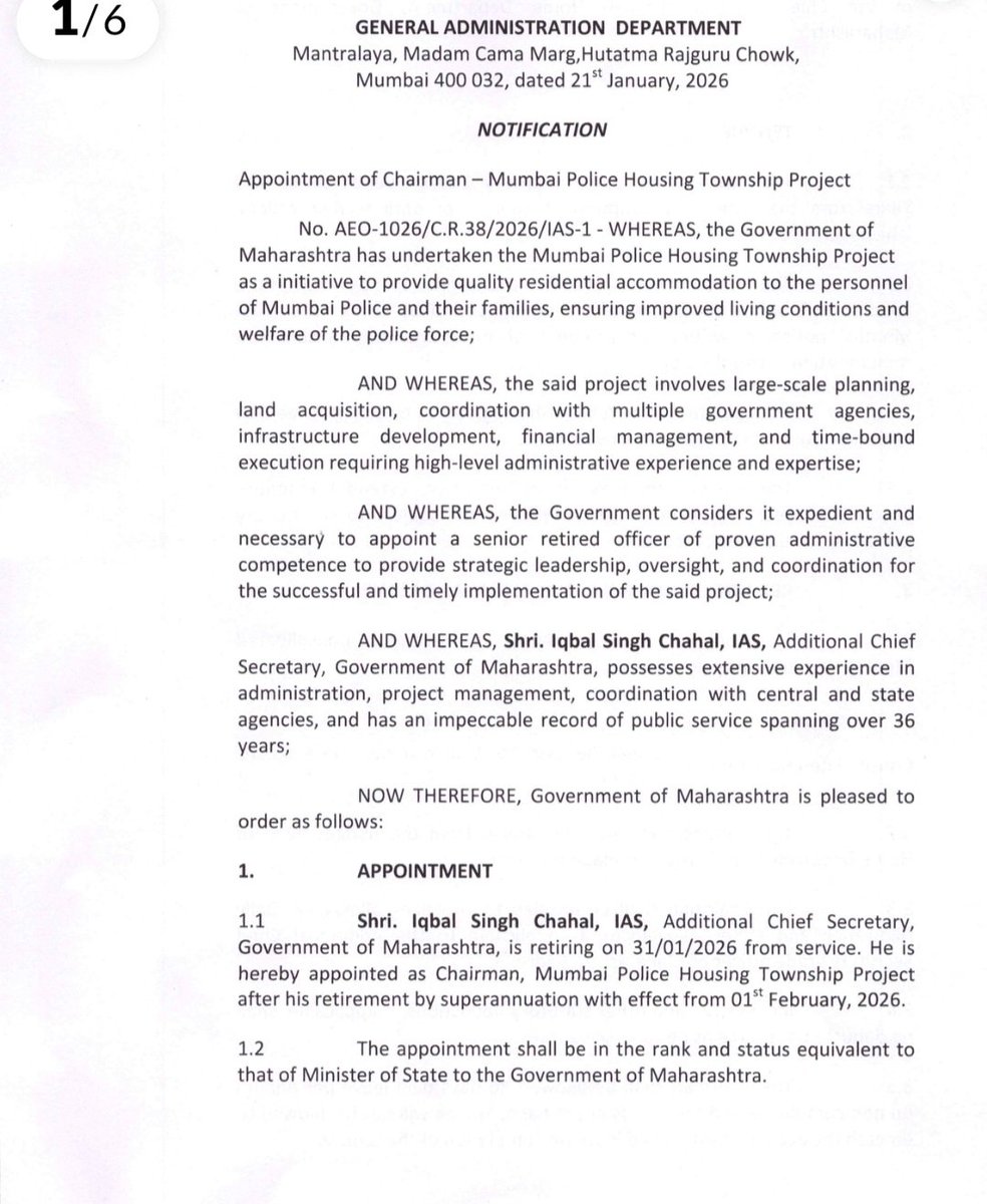 smitadeshmukh's tweet image. Babus are the ultimate survivors. Iqbal Singh Chahal, once accused of corruption by the BJP during the COVID era under MVA, is now heading the Rs 20,000 Crore Mumbai Police Housing Township Project.
​From ED summons to becoming the Mahayuti's go-to man for mega projects. A…