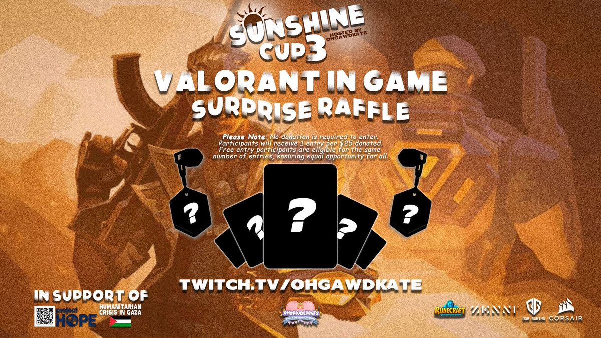 🔴 SURPRISE VALORANT GIVEAWAY 🔴

We’re giving away multiple VALORANT in-game rewards 👀🔥

☀️Step 1 - Enter on Twitter:
• Follow <a href="/ohgawdkate/">QoR Ohgawdkate☀️🍉 | SUNSHINE CUP 3 🇵🇸</a> &amp; <a href="/OhgawdEvents/">OhgawdEvents</a>
• Like &amp; Retweet this post
• Tag 2 friends!

☀️Step 2 - Watch the live broadcast:
• twitch.tv/ohgawdkate
• January