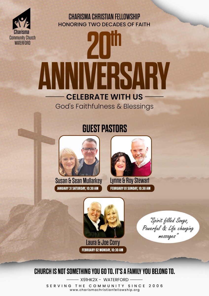 You are invited to the 20th Anniversary celebration of Charisma Christian Fellowship next weekend from the 31st of January to the 2nd of February . 
#ucbireland 
#christianradio 
#fyp