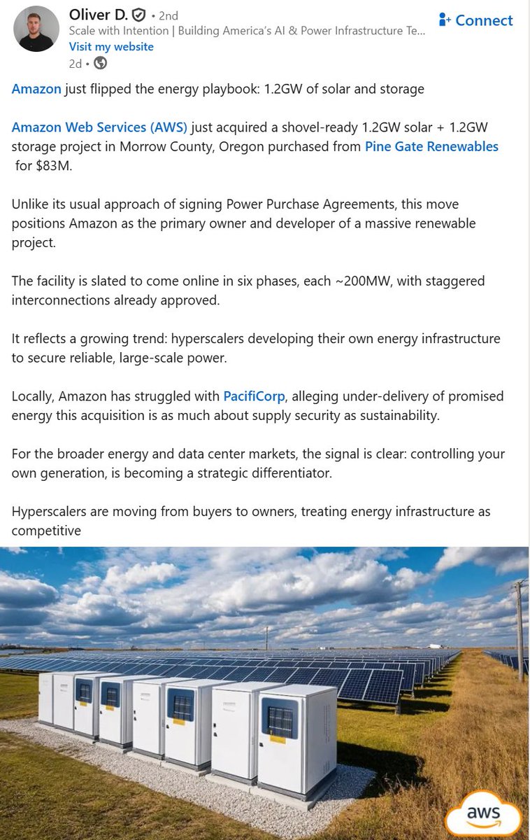 duncancampbell's tweet image. Dang, amazon just bought 1.2 GW of solar + 1.2 GW of storage: