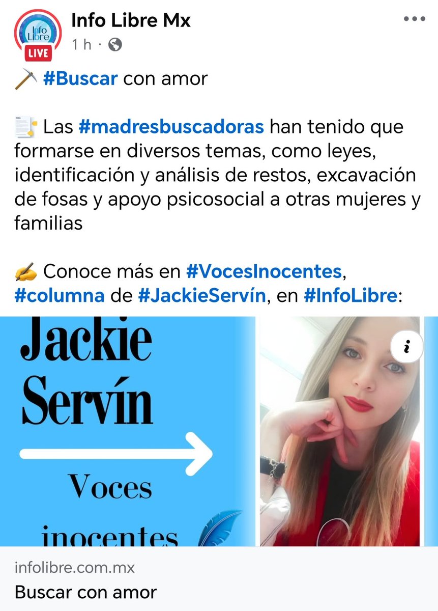 Hoy en la columna Voces Inocentes, te platico de los desafíos que Madres Buscadores enfrentan en la búsqueda de sus familiares. En Hidalgo hay cinco colectivos de búsqueda de los 234 registrados en el país 🖋️facebook.com/share/p/16cmXQ…