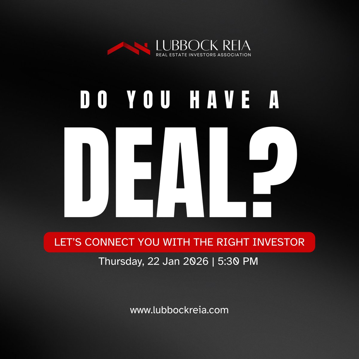 LubbockREIA's tweet photo. Bring your deals to Thursday’s Lubbock REIA meeting and be ready to connect with other local investors.

📅 Thursday, Jan 22
⏰ 5:30-7:00 PM
📍 Western Bank Conference Center
11717 Slide Rd, Lubbock, TX 79424

#lubbockrealestate #lubbockrealtor #lubbockinvestors #lubbocktx https://t.co/Zw18AvpUhd
