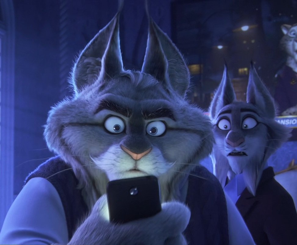 Milton: Kitty, why are you looking for pictures of pe***s on your mobile phone?
Cattrick: Wow! I was unaware of those tastes regarding you. 
#CattrickLynxley #MiltonLynxley #KittyLynxley #PawbertLynxley #Zootopia2