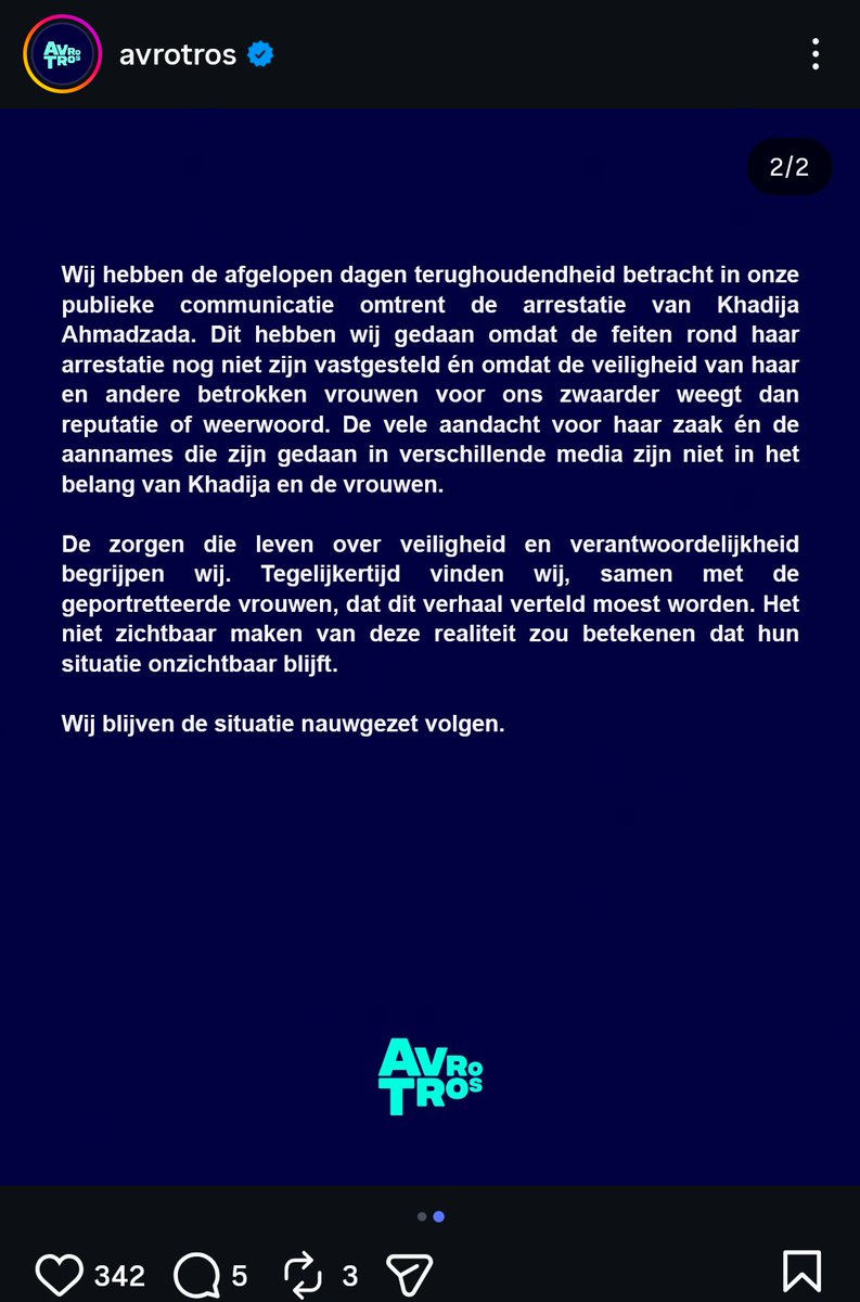 Mijn vriend <a href="/SaberPerzad/">Saber Perzad</a> staat in direct contact met een van de dames die samen met Khadija Ahmadzada te zien is in “Hila voorbij de Taliban”.

Gisteren heeft <a href="/AVROTROS/">AVROTROS</a> via zijn werkgever gevraagd of hij zijn mond wilde houden over deze zaak op social media.

Tegelijk beweren