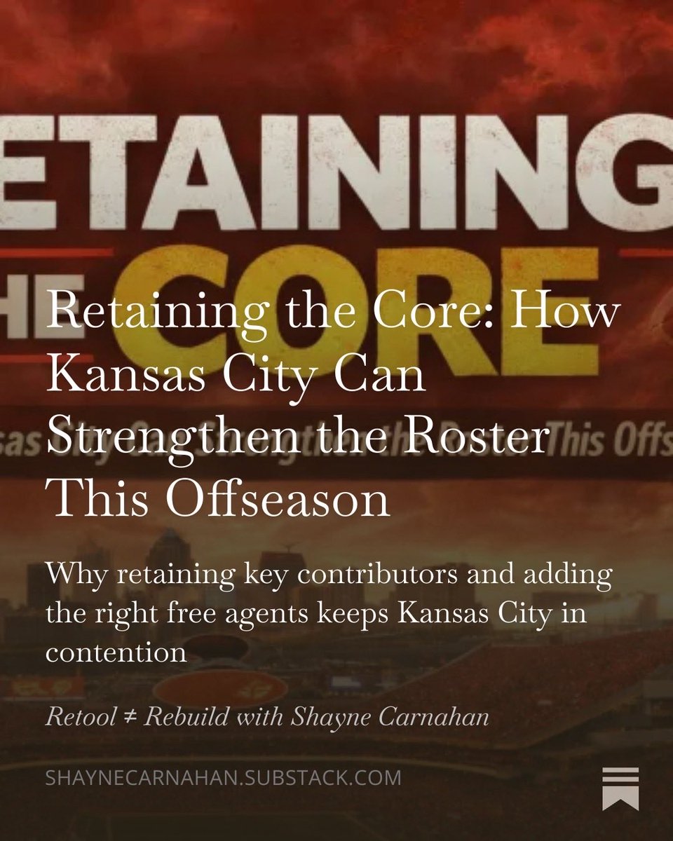 ShayneCarnahan's tweet photo. The #Chiefs don’t just need to add talent — they need to retain the right talent.

I broke down which internal free agents Kansas City should bring back, and which external additions could reshape the offense heading into 2026.

New article ⬇️
https://t.co/AqhGNlSG73 https://t.co/Rs5vROSLvi