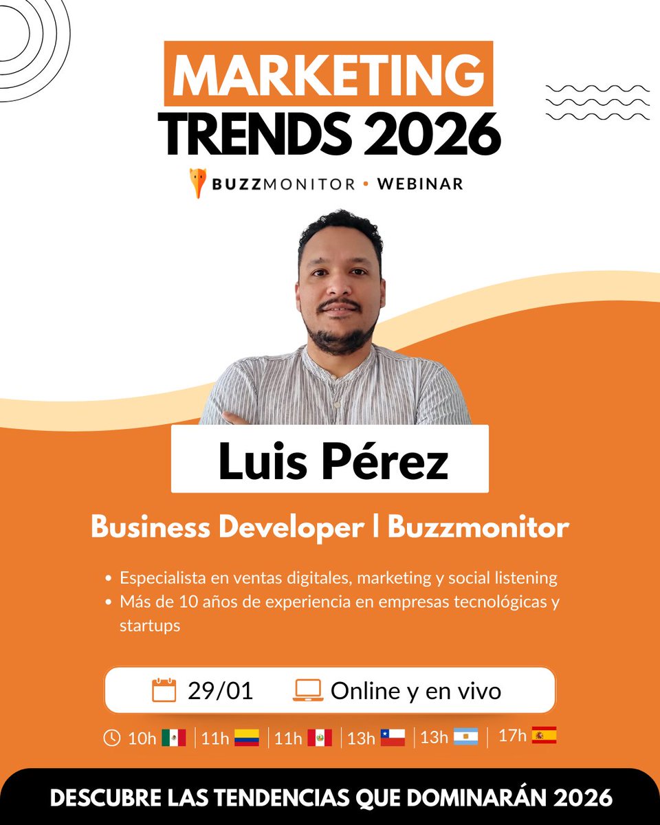 Improvisar no es una estrategia. ❌

En este webinar gratuito de descubrirás cómo tomar mejores decisiones de marketing basadas en datos, tendencias reales e IA para crear estrategias mucho más precisas.
 
📅 29/01 | 🔴 Online

¡Inscríbete ahora! 
👉 contenido.getbuzzmonitor.com/webinar-market…