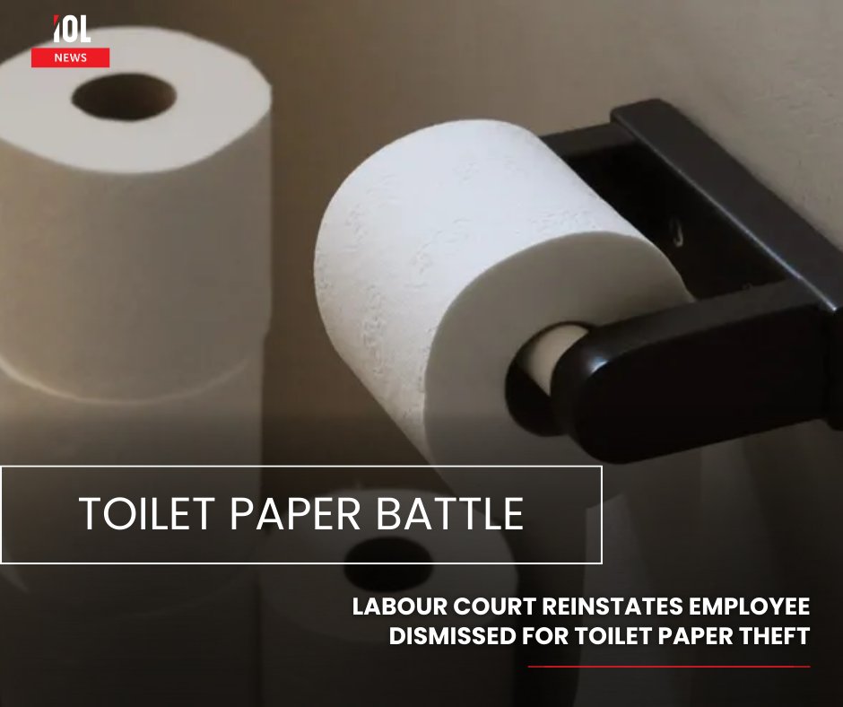 IOL's tweet image. Cape Town Labour Court orders Mpact Operations to reinstate Theodore April, 46, and pay R120,000 backpay after he was fired over a roll of toilet paper. 
#LabourCourt #Reinstated #Backpay #WorkerRights #MpactOperations #ToiletPaper 
Read on: tinyurl.com/283h5exv