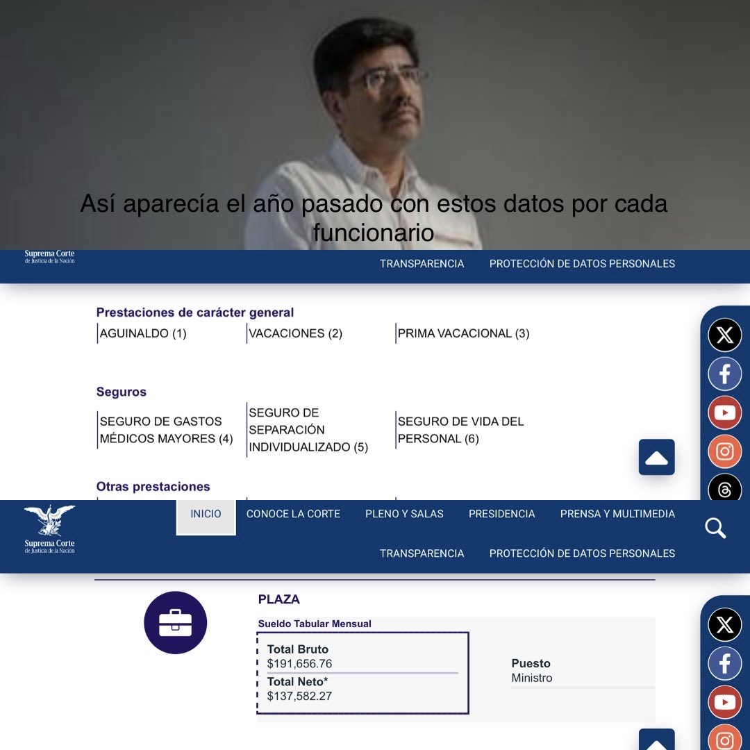 ErnestoGuerra_'s tweet image. VENDEN QUE SON LA NUEVA CORTE CON MÁS TRANSPARENCIA Y ¿QUÉ CREEN?

La nueva Corte ha QUITADO de su página oficial de la SCJN, los sueldos tabuladores mensuales y las prestaciones de cada funcionario.

Si, leyó bien: cero transparencia

Miren como aparecía en 2025 y como está hoy.