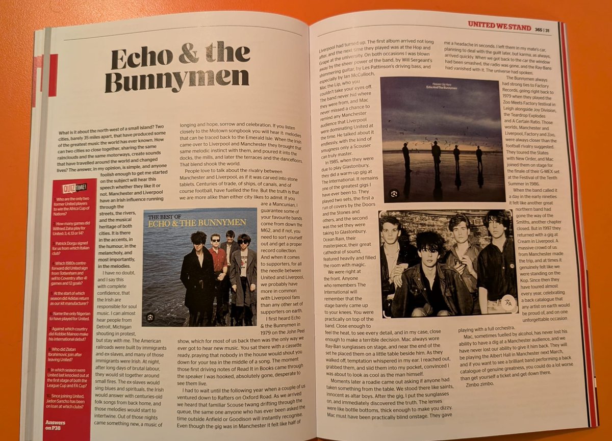 You might struggle to find this one in Liverpool…
But if you’re in Manchester, make sure you pick up the latest issue of United We Stand.
It features a brilliant two-page article exploring the Manchester United &amp; Liverpool FC rivalry — and how it’s put to one side for music. All