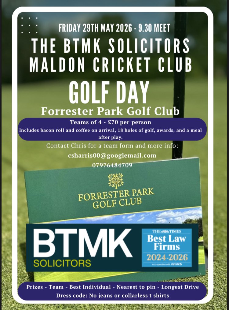 MaldonCC's tweet photo. ⛳️ MALDON CC GOLF DAY 2026 ⛳️ 
            THURSDAY 29TH MAY
Message us for more information about playing or sponsoring. https://t.co/1JNUirf6zA