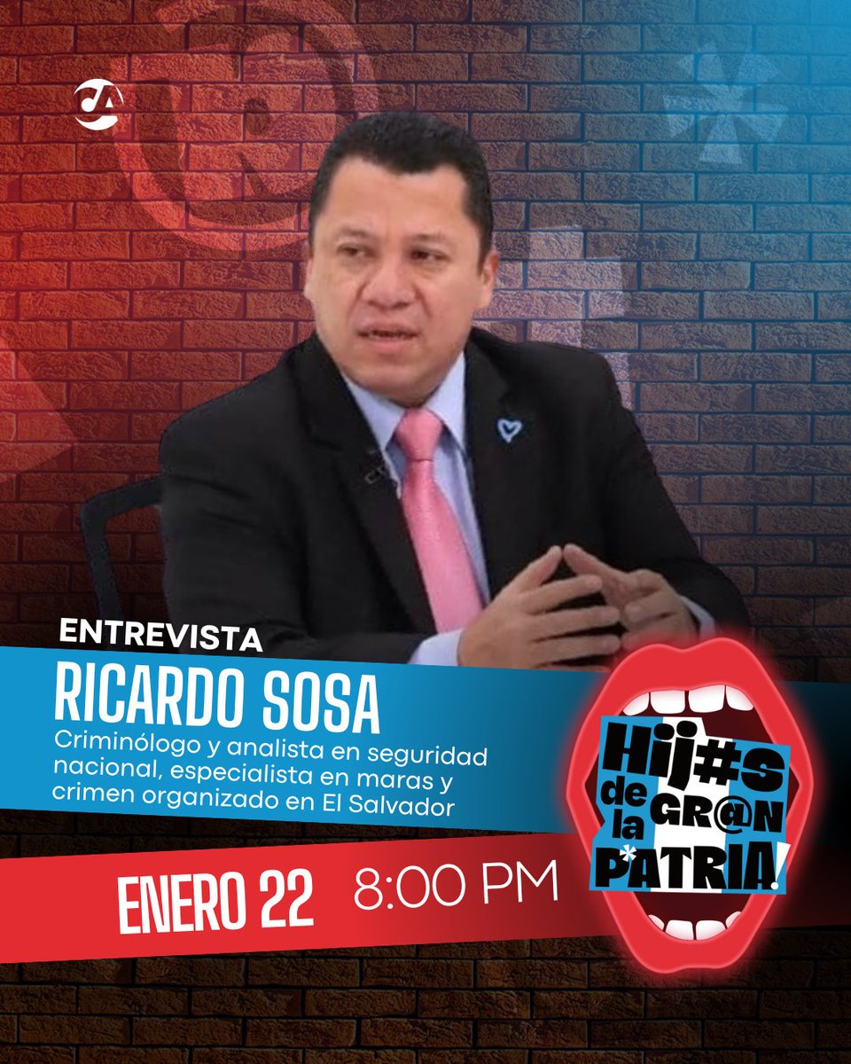 CanalAntigua's tweet photo. 📡 No se pierda este jueves en el video podcast #HijosDeLaGranPatria la entrevista con Ricardo Sosa, criminólogo, analista y experto en temas de seguridad nacional, con especialización en el fenómeno de las maras y el crimen organizado en El Salvador. Investigador y consultor regional en políticas de seguridad, prevención del delito y sistemas penitenciarios.

🗣️ Para conversar sobre el tema: “Maras: el poder que persiste tras las rejas”

Siga en directo
📲 https://t.co/lytRHBFnz6
💻 https://t.co/Lt3ziSkh5b