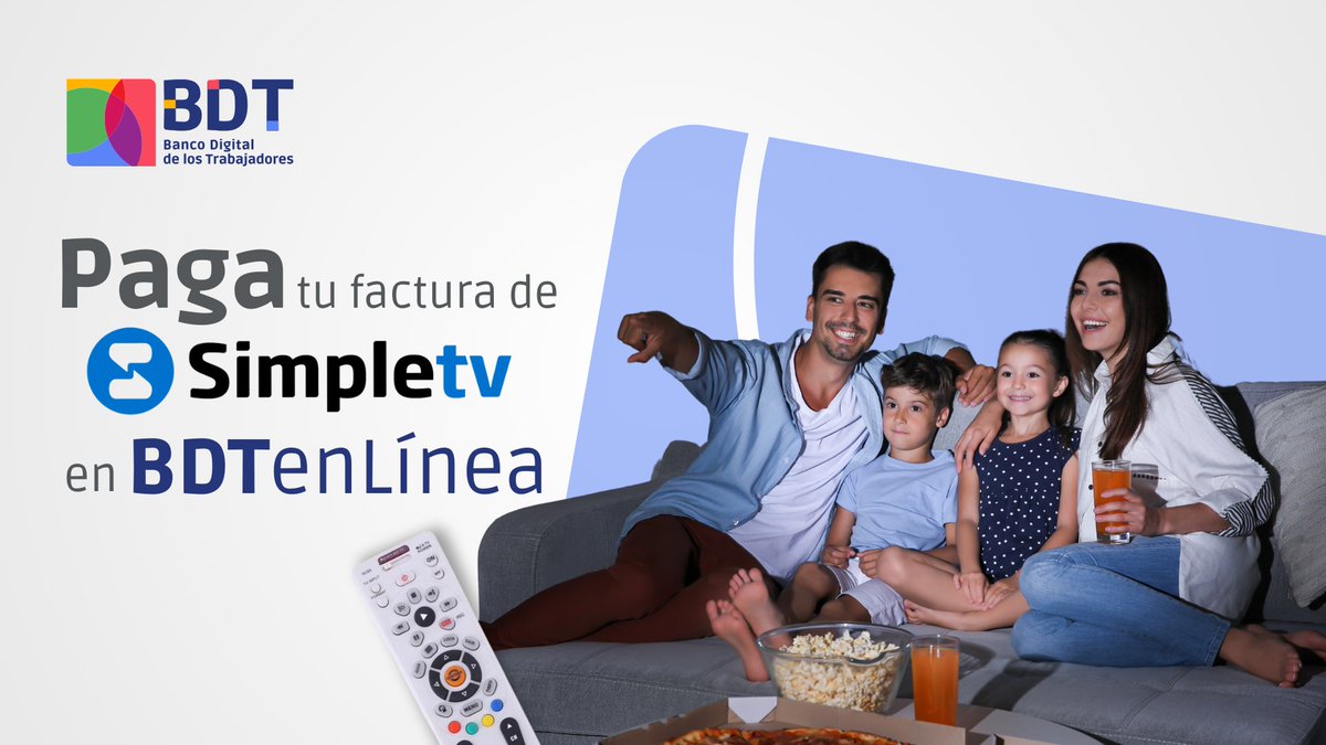 BDT_VE's tweet photo. Recuerda estar al día con la factura de #SimpleTV para que no te pierdas tus series favoritas; sólo debes afiliar el servicio a BDT en Línea, ingresando a 📷 https://t.co/hMf76Ge8TD, de manera rápida, fácil y segura.
#BDTEnLínea #PagoDeServicios #Economía https://t.co/eroebejiDu