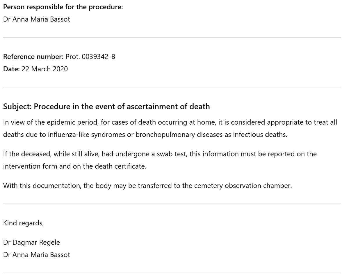 ChatGPT translation of this letter to Italian doctors in March 2020 telling them to diagnose all acute respiratory deaths as covid.