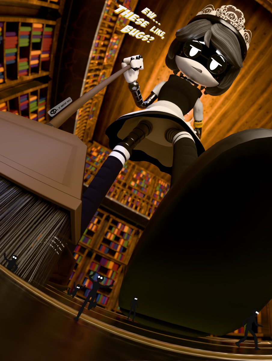 To fulfil her duties in Elliott Manor, V was tasked to clean the Libary, which was an easy task to accomplish. Until what V assumed to be strange critters appeared presumably scuttling around from her perspective. It's a maid's duty to clean, no?

#sizetwitter #giantess #巨大娘