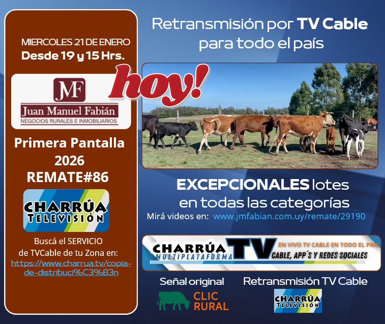 PRIMERA PANTALLA GANADERA DEL AÑO <a href="/JMFabian/">Juan Manuel Fabián</a>....!!!!   Buscá aquí el servicio de TV cable de tu zona: charrua.tv/copia-de-distr…