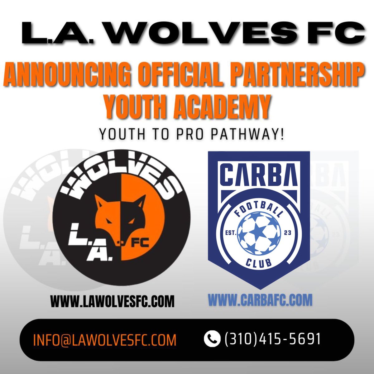 LAWolvesFC's tweet image. L.A. Wolves FC  Partner with Long Beach based Carba FC creating youth to pro pathway!