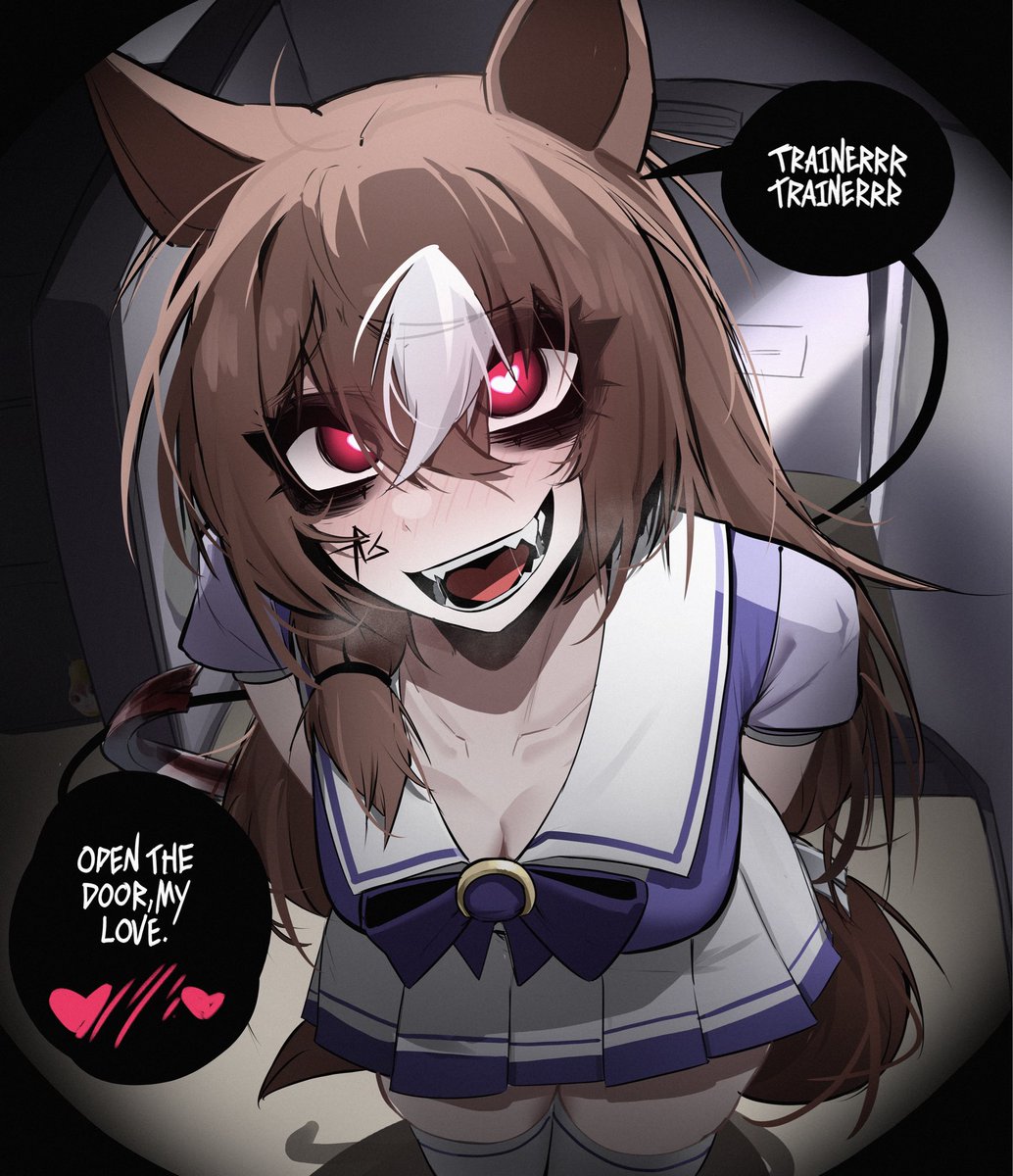 GlitchAce's tweet photo. Will you open the door for the yandere horse ?

#umamusume https://t.co/JVm7J5sQab