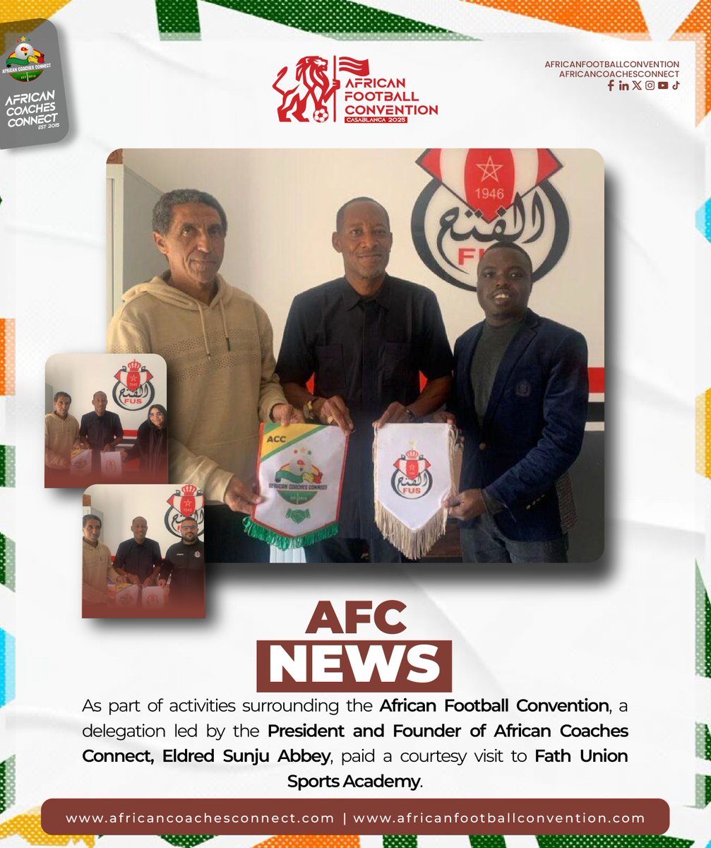 As part of activities surrounding the African Football Convention (AFC), a delegation led by the President and Founder of African Coaches Connect (ACC), Coach Eldred Sunju Abbey, paid a courtesy visit to Fath Union Sports Academy. 

The visit provided an opportunity for in-depth