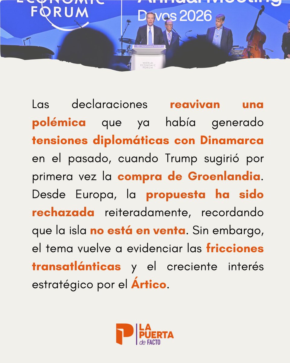 Trump reaviva la polémica global al reclamar Groenlandia por razones de seguridad, negando el uso de la fuerza y cuestionando el rumbo de Europa en pleno Foro de Davos. 📢📢

#Groenlandia #Trump #Geopolítica #Davos2026 #Ártico