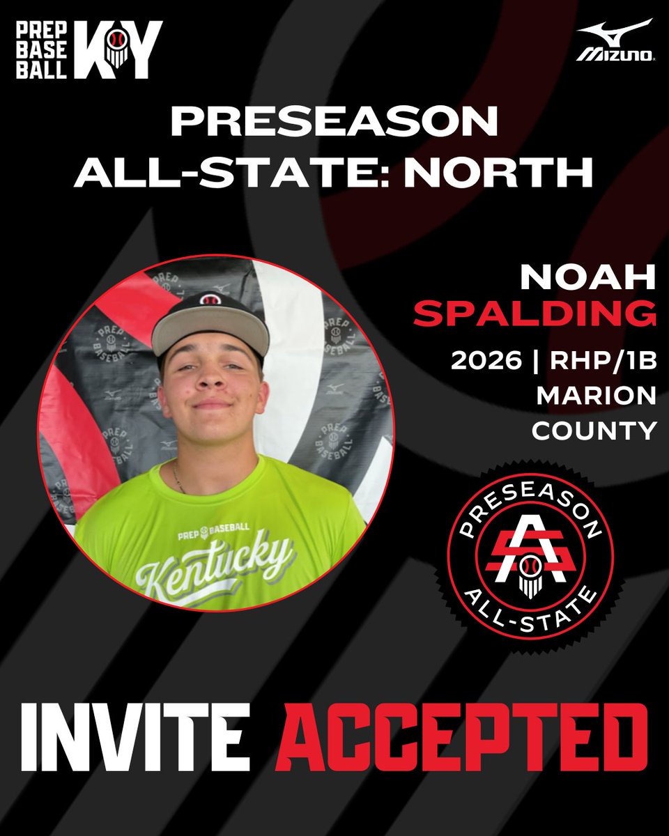 PrepbaseballKY's tweet image. 🎟️ PSAS NORTH: INVITE ACCEPTED 🎟️

2026 RHP/1B Noah Spalding (Marion County HS) has accepted his invite to this year’s Preseason All State North!

Nationally ranked #393 overall (#141 RHP), state ranked #4 overall (#2 RHP)

@LouisvilleBSB commit

👤 &amp;gt;&amp;gt; loom.ly/P8_hhe4 ||…