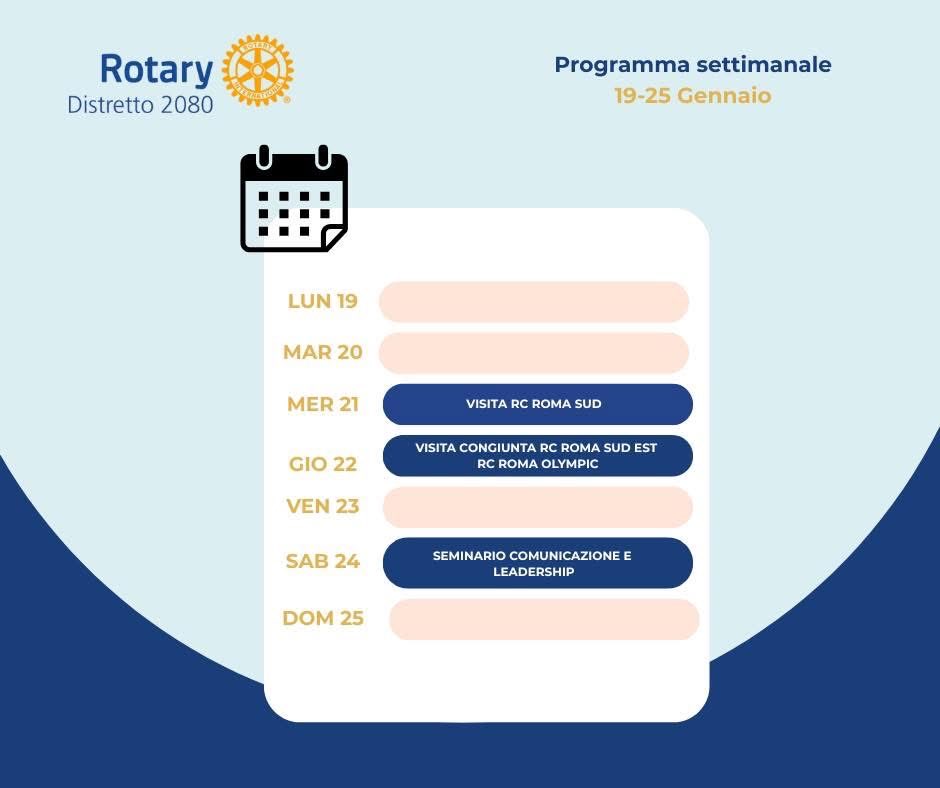 Agenda del Governatore Adriana Muscas.
Settimana 19 gennaio - 25 gennaio 2026.