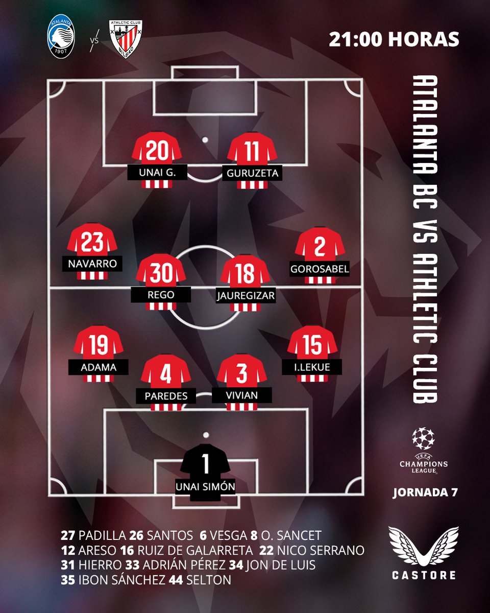 AthleticClub's tweet photo. 🥁 𝗔𝗟𝗜𝗡𝗘𝗔𝗖𝗜𝗢́𝗡 🆚 @Atalanta_BC

Egurre, lehoiak!

#AtalantaAthletic #UniqueInTheWorld 🦁 https://t.co/Iv4ALNIksY