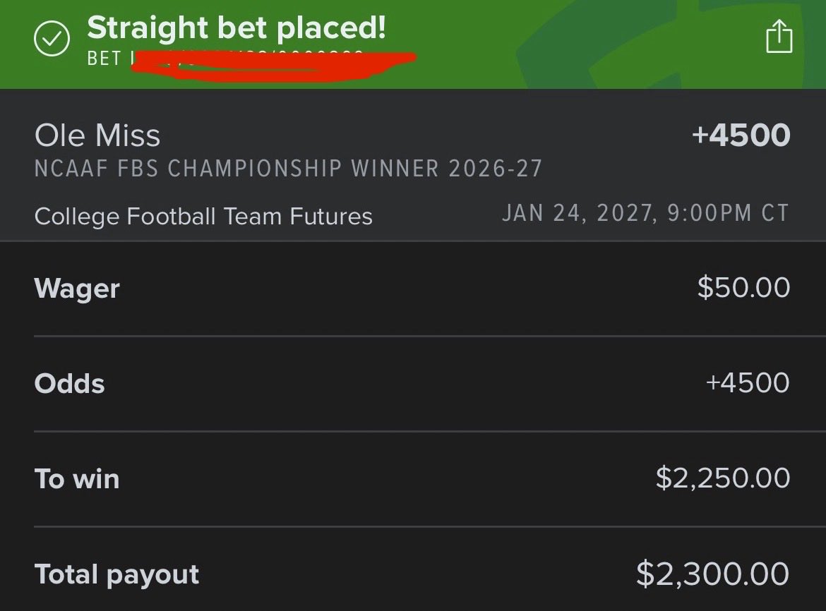 First bet of the 2026 College Football season has been placed <a href="/pickpoisonpod/">Pick Your Poison</a> 

These odds are crazy odds considering Trinnie will be announced eligible this afternoon!