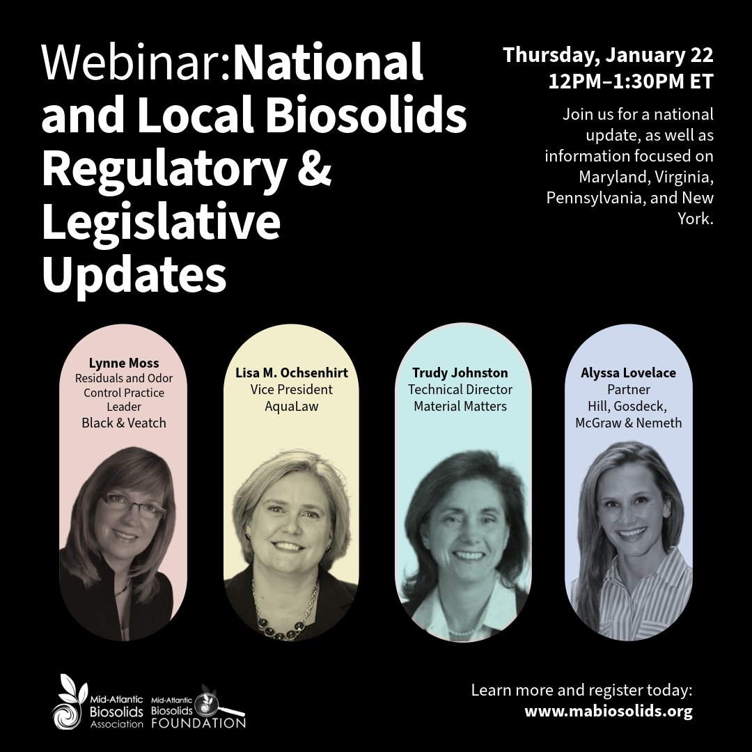 Last Chance to Register for Tomorrow's Webinar!

Click here to register: maba.memberclicks.net/jan22webinar#/

Biosolids Regulatory &amp; Legislative Updates

Throughout four presentations, our speakers will be providing regulatory and legislative updates related to biosolids management.