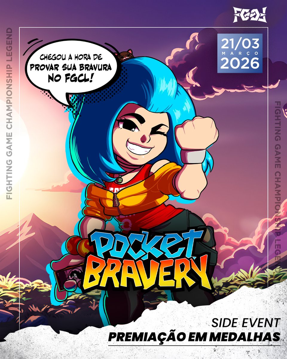 Chegou a hora de provar sua bravura no Pocket Bravery!
O game brasileiro que conquistou o mundo marca presença no FGCL – Fighting Game Championship Legend com premiação em medalhas 🏅

📅 21 de março de 2026

#fgc #fightinggames #pocketbravery #esports #FGCL