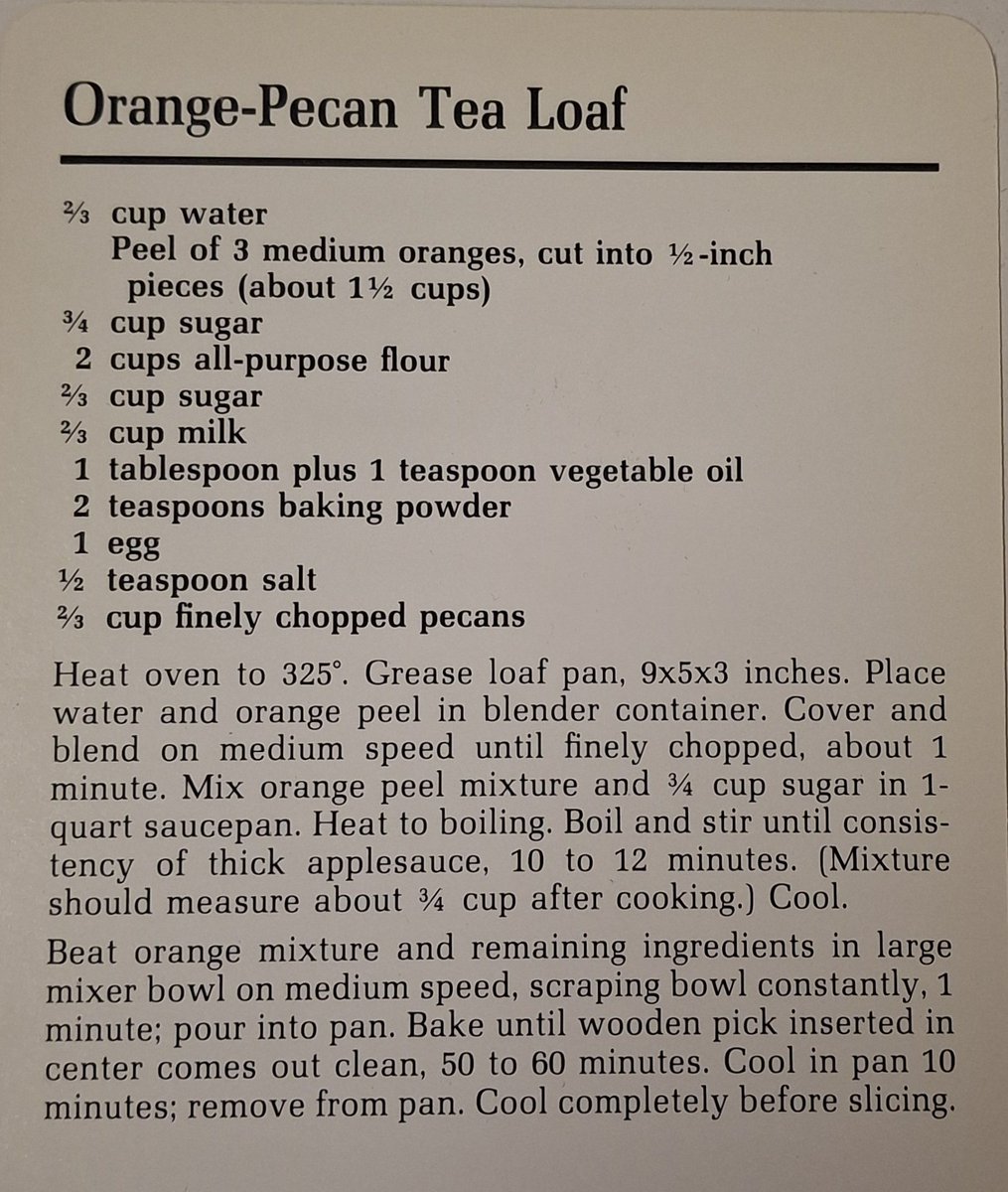 Re2OldFOOD's tweet image. Orange-Pecan Tea Loaf -- 1970s 

#OrangePecanTeaLoaf #1970srecipe 
#quickbread #orangepeel #pecan