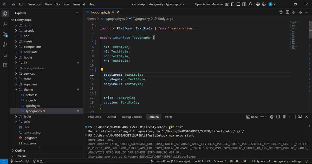 Sk_MultiDev's tweet image. Day 1: React Native + TS + AI 🚀
Starting from zero with a goal of learning enterprise-standard mobile dev.
Today:
• Core setup ⚙️
• Design tokens (colors, typography, spacing) 🎨
idea still under wraps. See you Day 2!
#ReactNative #BuildInPublic #AI