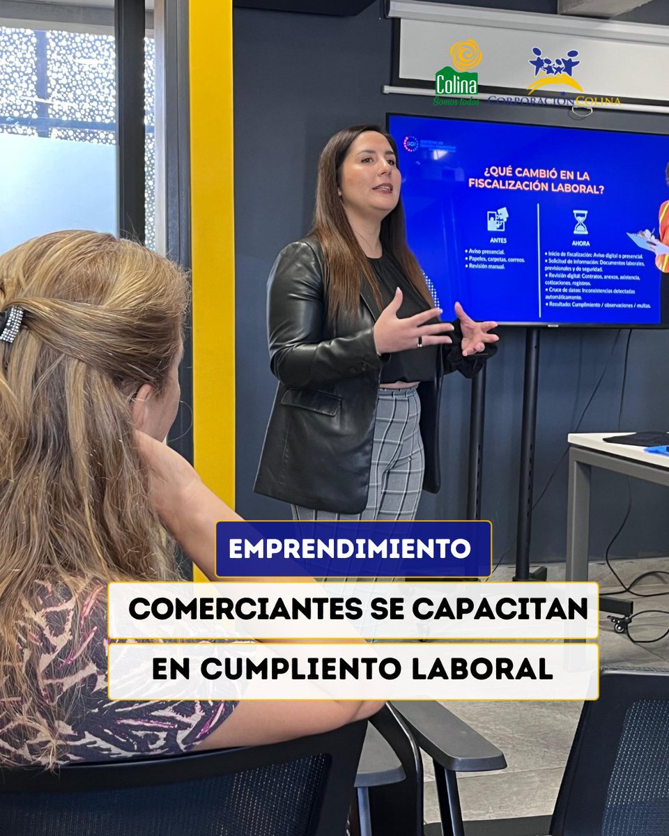 CorpColina's tweet image. 📊 Comerciantes de Colina participaron en una charla de herramientas para un cumplimiento laboral más transparente y eficiente, dictada en @colinaemprende.