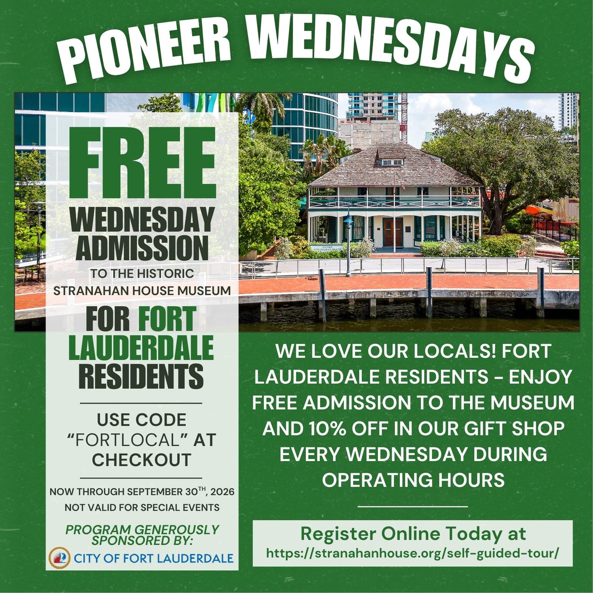 🌟Pioneer Wednesdays at the Historic Stranahan House Museum
We love our locals! Every Wednesday, Fort Lauderdale residents are invited to enjoy free admission to the Historic Stranahan House Museum, plus 10% off in our gift shop, during regular operating hours.