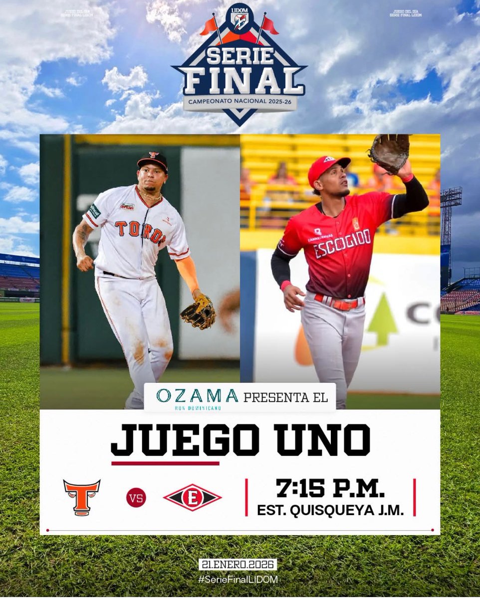 🔥 SERIE FINAL 2025-26 | LIDOM 🔥

Leones del Escogido 🆚 Toros del Este
El escenario está listo para la final #72 

Por primera vez, la serie decisiva enfrenta a Leones del Escogido, franquicia fundadora de LIDOM contra Toros del Este,  un equipo nacido de la expansión 1983-84