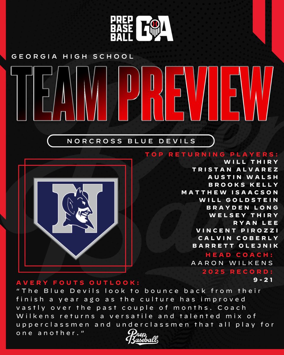 𝟐𝟎𝟐𝟔 𝐇𝐢𝐠𝐡 𝐒𝐜𝐡𝐨𝐨𝐥 𝐓𝐞𝐚𝐦 𝐏𝐫𝐞𝐯𝐢𝐞𝐰 📝
𝑵𝒐𝒓𝒄𝒓𝒐𝒔𝒔 𝑩𝒍𝒖𝒆 𝑫𝒆𝒗𝒊𝒍𝒔 🔵

+ We talked to the seniors of the <a href="/norxbaseball/">Norcross Baseball</a> squad at the Gwinnett Media Day &amp; they are motivated headed into '26 w/ confidence in their team.

𝐅𝐮𝐥𝐥 𝐏𝐫𝐞𝐯𝐢𝐞𝐰 ⤵️
🔗