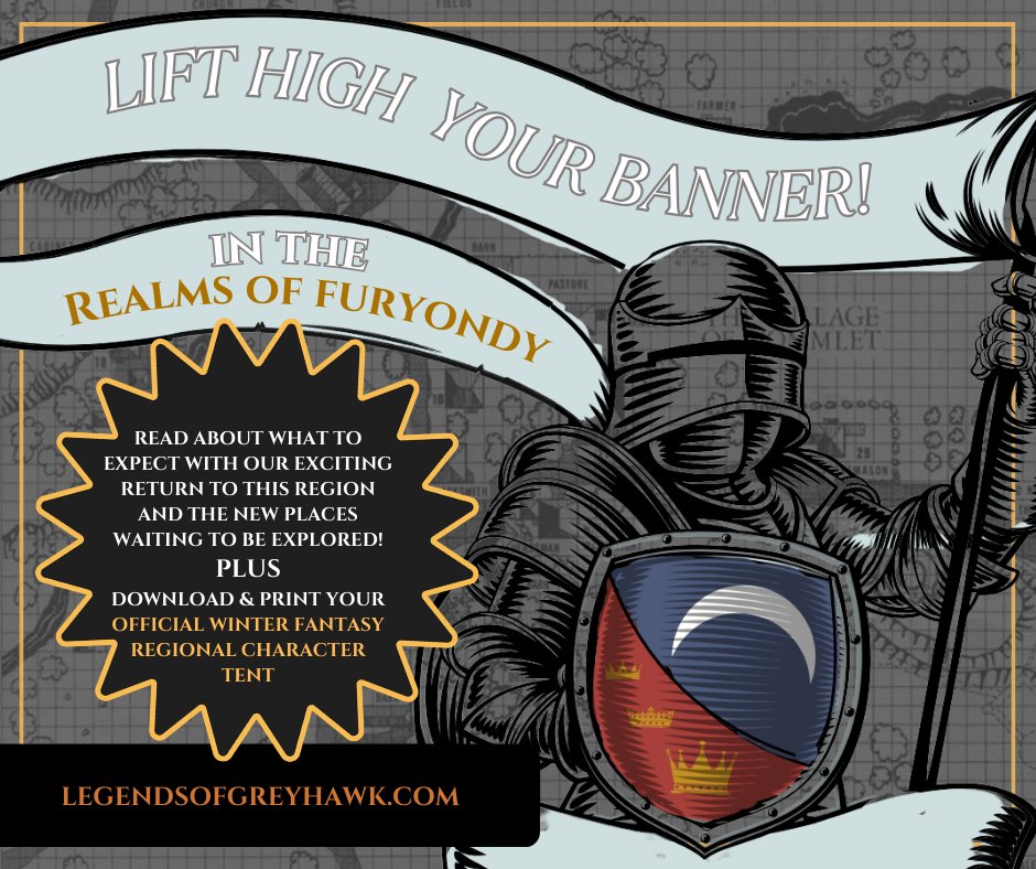 baldmangames's tweet photo. Good afternoon, #LoGLOREDROP fans...with #WinterFantasy 50 only weeks away we bet you're hungry for what's possibly to come?  Ponder no more! We bring GIFTS to those adventuring into the new #RealmsofFuryondy adventures! @Wizards_DnD  #LegendsofGreyhawk
https://t.co/aPhSQWKK02 https://t.co/DS0dthT3AD