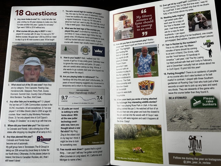 Just got the latest issue of John Minnium's "Year In Review." I profiled this golf nut last year and I'm glad to see his rounds are up and his handicap is down in his first full-year of retirement! golfdigest.com/story/the-most…