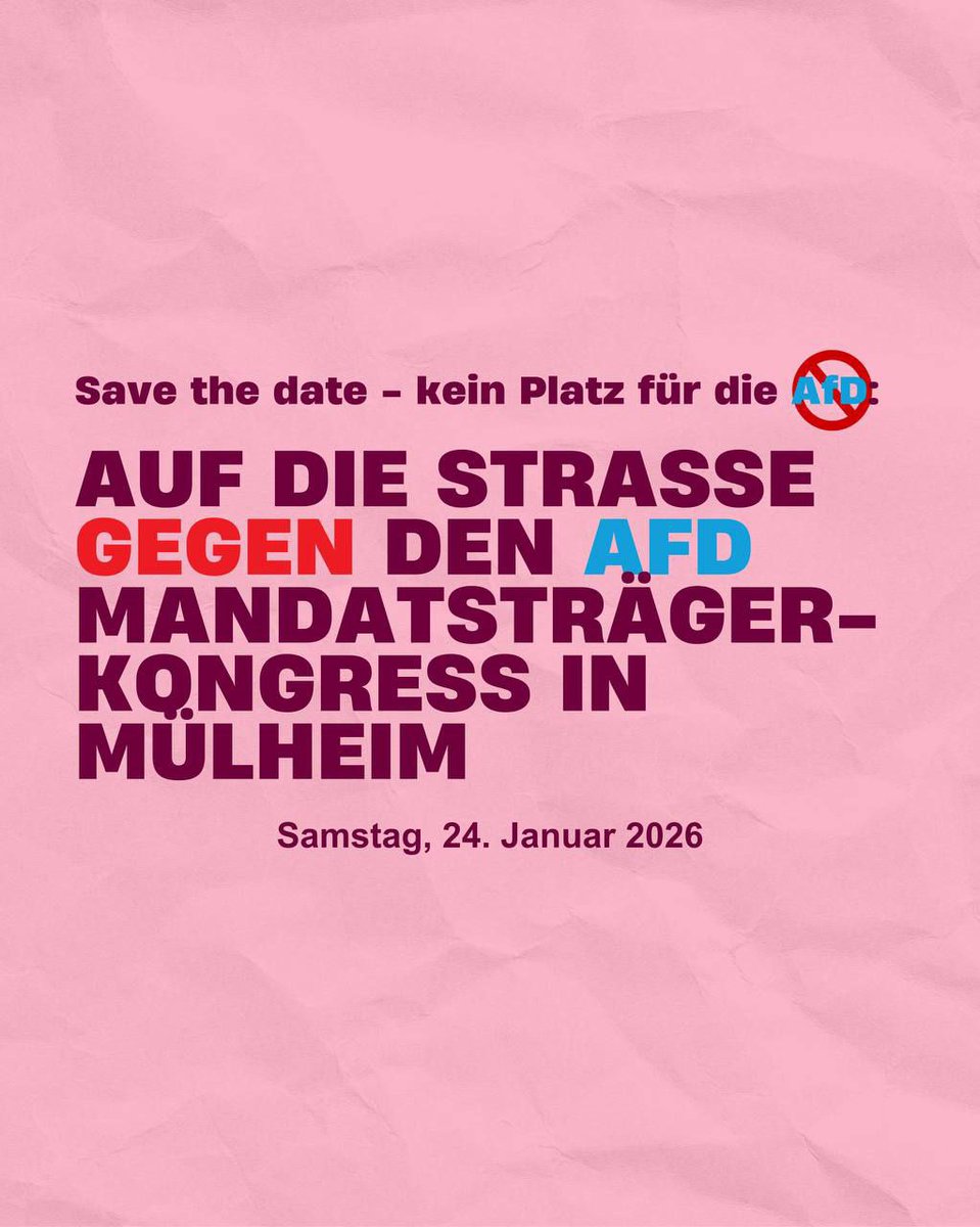 Auf die Straße gegen den AfD Mandatsträgerkongress in Mülheim am 24.01.. Achtet auf Ankündigungen!