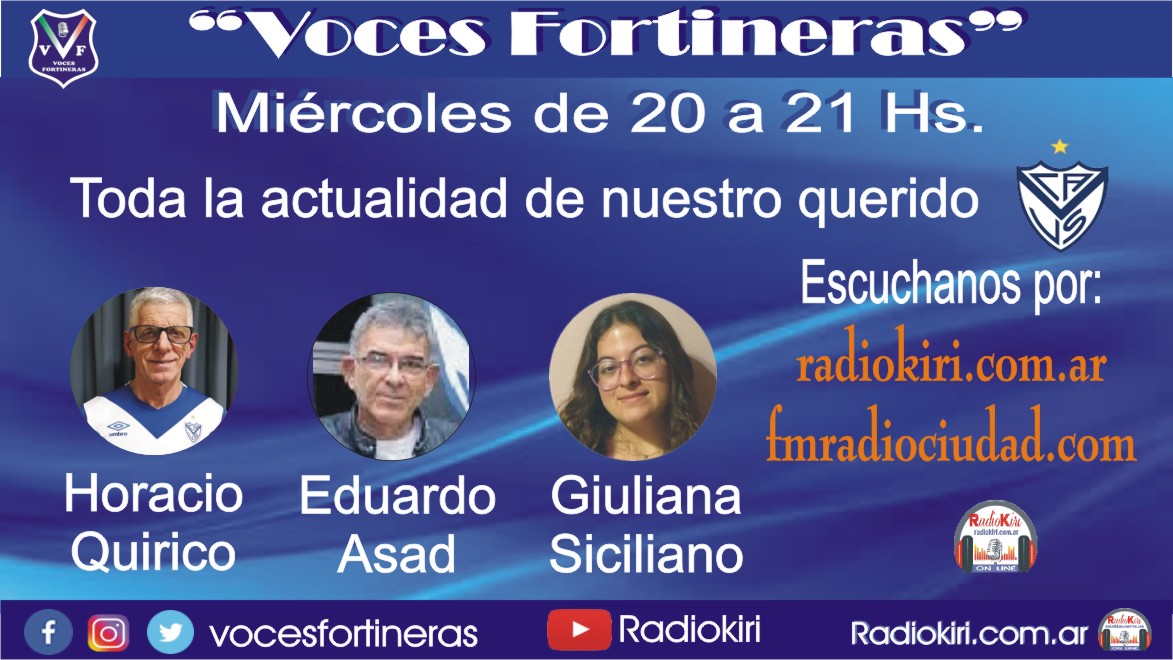 Hoy a partir de las 20 hs en <a href="/VocesFortineras/">Voces Fortineras</a> analizamos las salidas de jugadores, lo que se viene mañama ante Instituto, los convocados y toda la actualidad  Velezana. Todo por radiokiri.com.ar fmradiociudad.com y en youtube por radiokiri