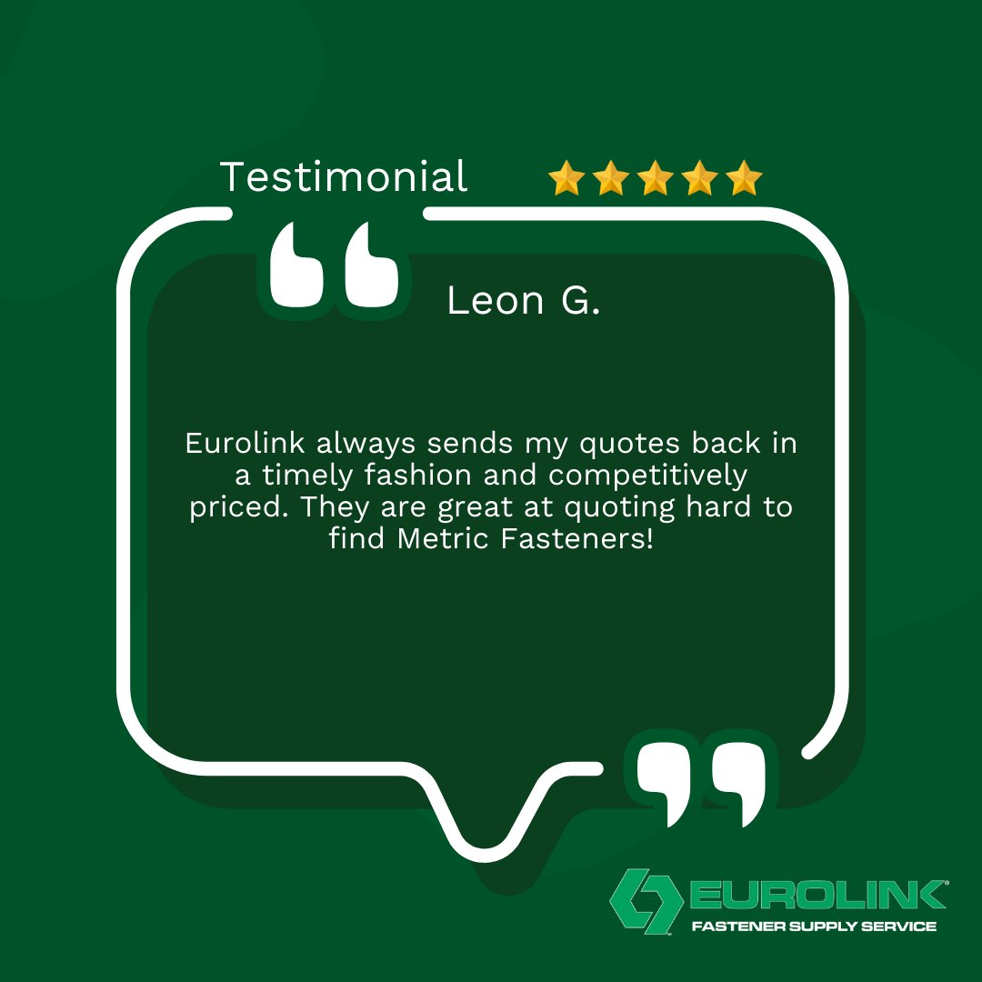 EurolinkFSS's tweet image. Thank you, Leon, for trusting Eurolink! 🙌

From fast, accurate, and competitively priced quotes to expert guidance, we help you get the parts you need, without the hassle.
hubs.la/Q03Z9y-y0 

#whatareyouinsearchof #fastener #thinkeurolink