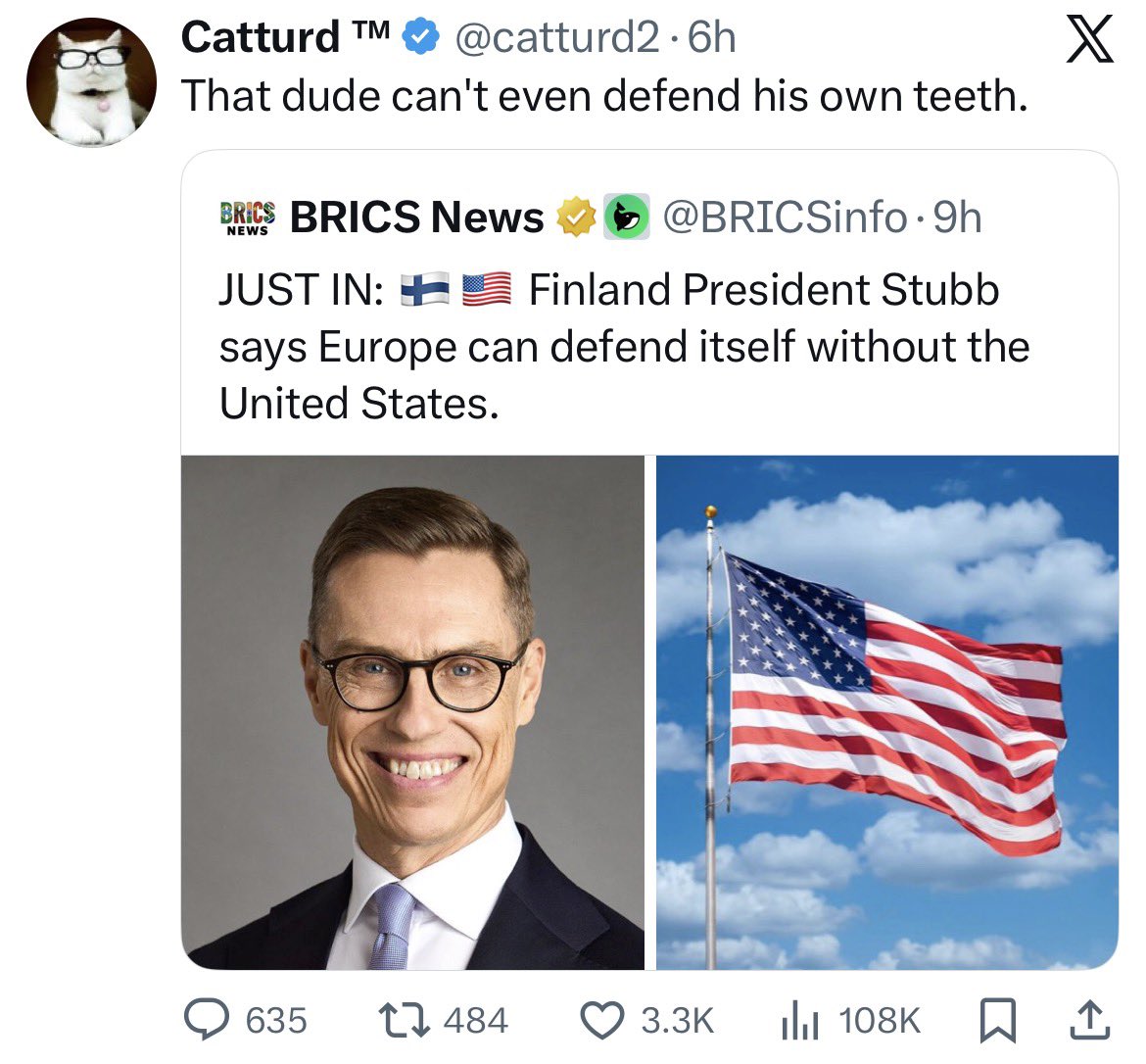 Missin migreeniä pyydetään anteeksi mainehaitan takia kun joku pro-Palestiina tili postaa sen. 

Nyt 4M seuraajan Carturd, joka on yksi tunnetuimpia 𝕏-hahmoja postasi tästä Suomen johdon sekoilusta, joka vaikuttaa välittömästi meidän turvallisuuteen, niin onko kukaan pyytämässä