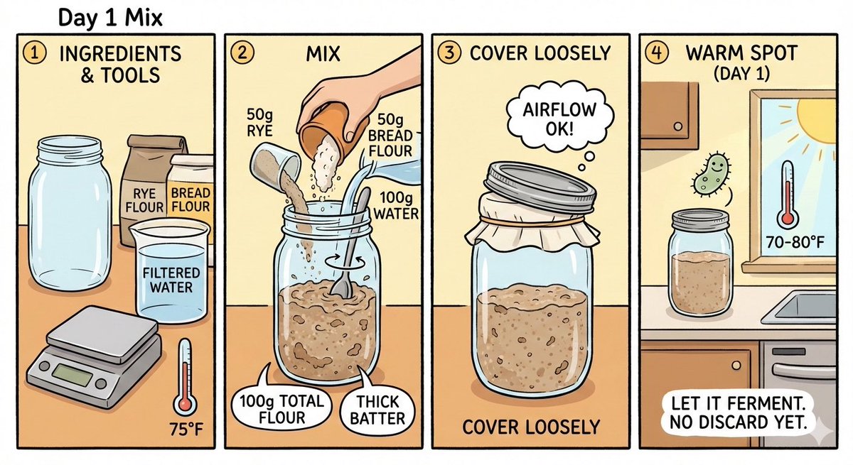 EepinUA's tweet image. Visual Guide: Starting Your Sourdough Starter for Beginners 
#sourdough #HomeBaking #breadBaker