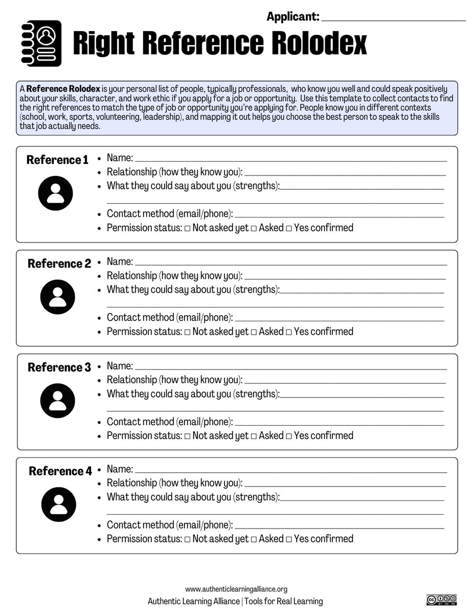 AuthLearn4All's tweet image. ✨ Today’s tool: Right Reference Rolodex

Fillable Copy 🔗 drive.google.com/file/d/1tWpswM…  

#TodaysTool #AuthenticLearning #WBL #CareerReadiness #CTE  

Want more?! Get access to all our tools and templates at docs.google.com/forms/d/e/1FAI…