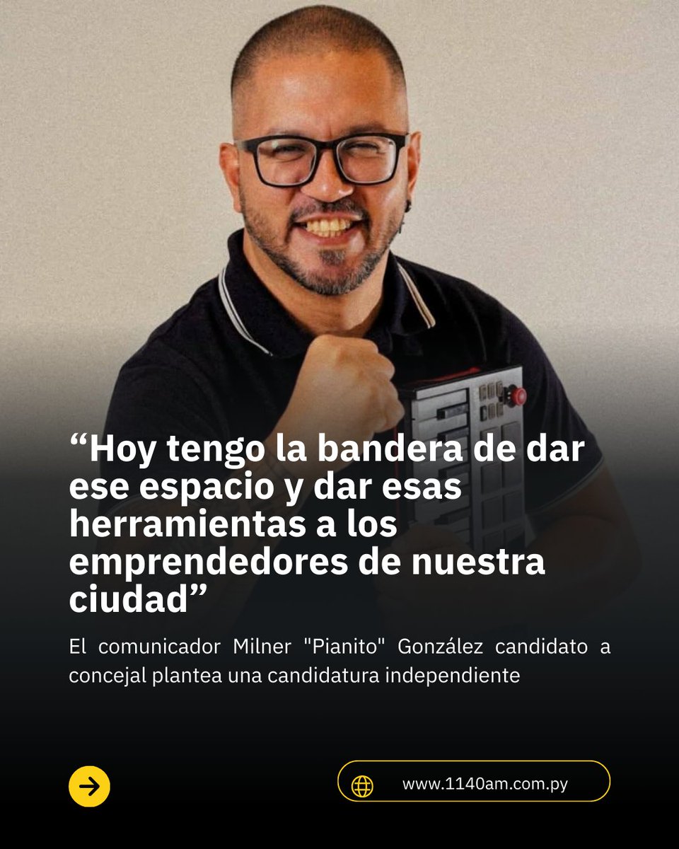 🎙️ El comunicador y músico Milner Rodrigo González, conocido como “Pianito”, confirmó en entrevista su incursión en la política municipal y explicó que su principal bandera será abrir espacios reales para emprendedores en Asunción, a través de ferias con condiciones más justas y