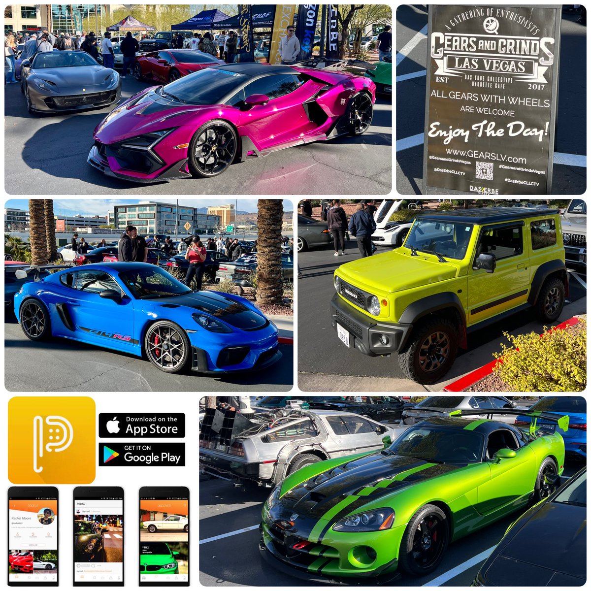 🔶 Gears &amp; Grinds Las Vegas 
🔶 See more on PEDAL ~ Free in App Stores

#gearsandgrinds #lasvegascarmeet #carsandcoffee #dodgeviper #delorean #suzukisumurai #newsuzukisumurai #lamborghinirefuelto #porsche718gt4rs #ferrari812gts #exoticcars #supercars  #pedaltheapp